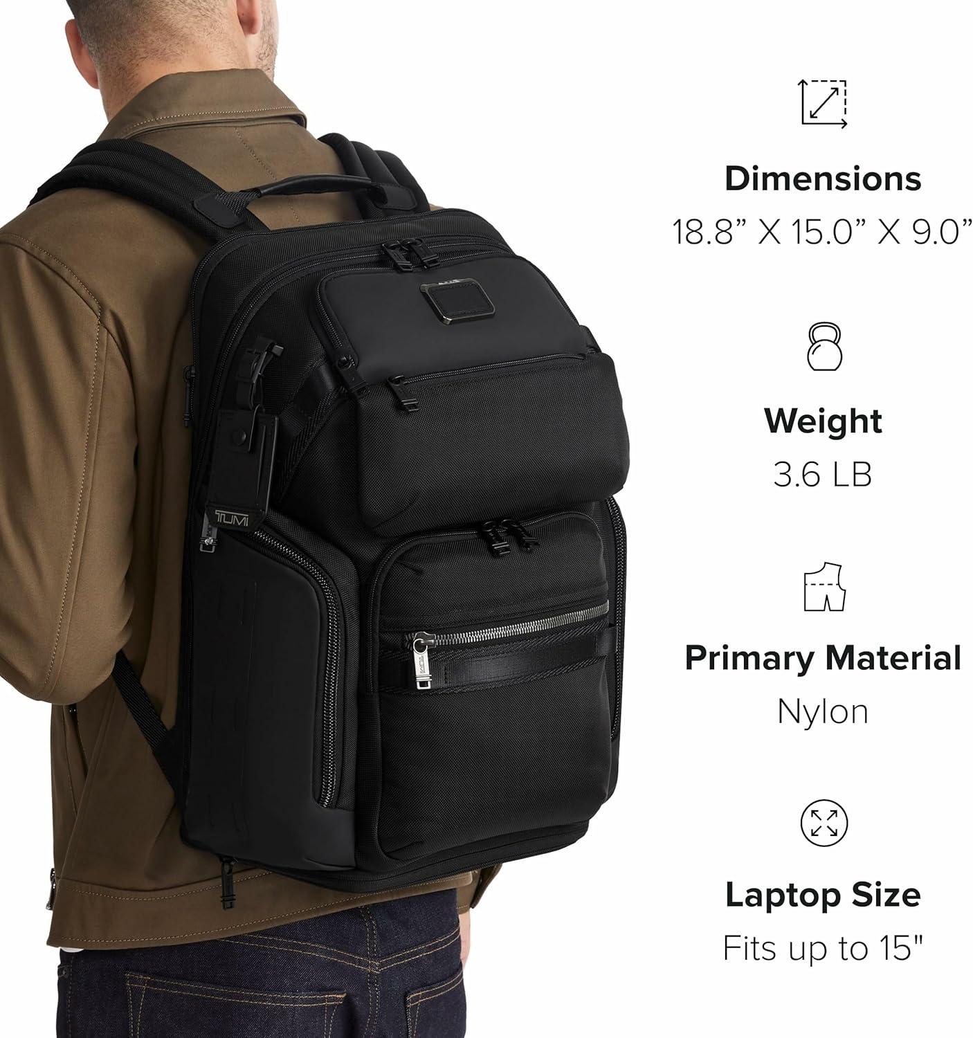 imageTUMI Alpha Bravo Nomadic Backpack Mens Durable Carry On Bag 188 X 150 X 90 Fits up to 15 Laptop Pearl Grey MeshSteel