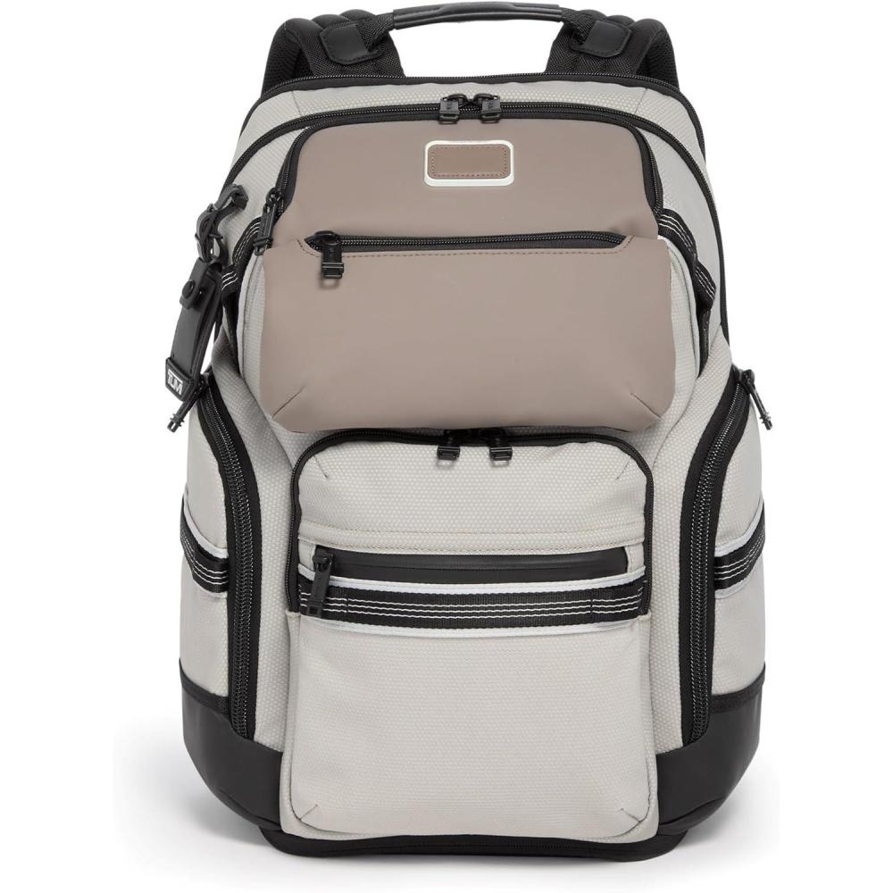 imageTUMI Alpha Bravo Nomadic Backpack Mens Durable Carry On Bag 188 X 150 X 90 Fits up to 15 Laptop Pearl Grey MeshChalk Glow in the Dark