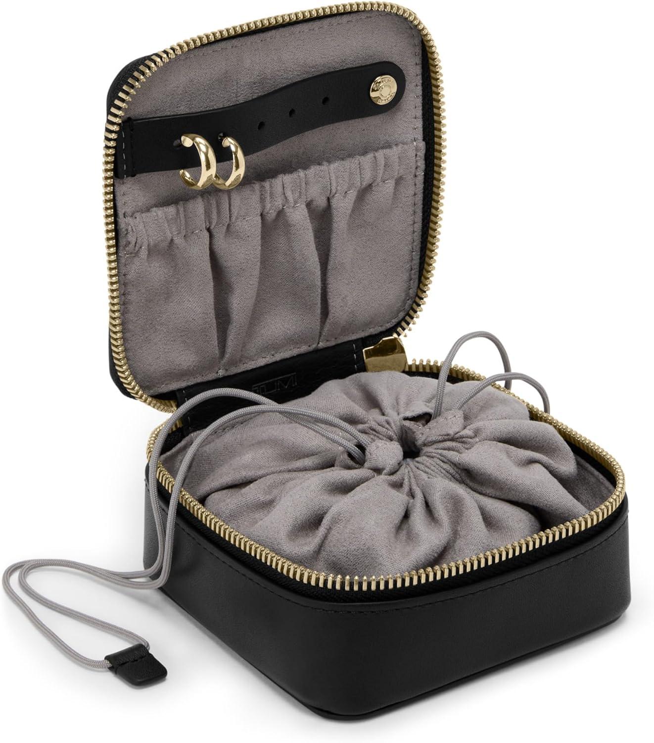 imageTUMI Belden Jewelry Case Womens Premium Leather Travel Organizer For Earrings Rings Bracelets ThymeBLACKGOLD