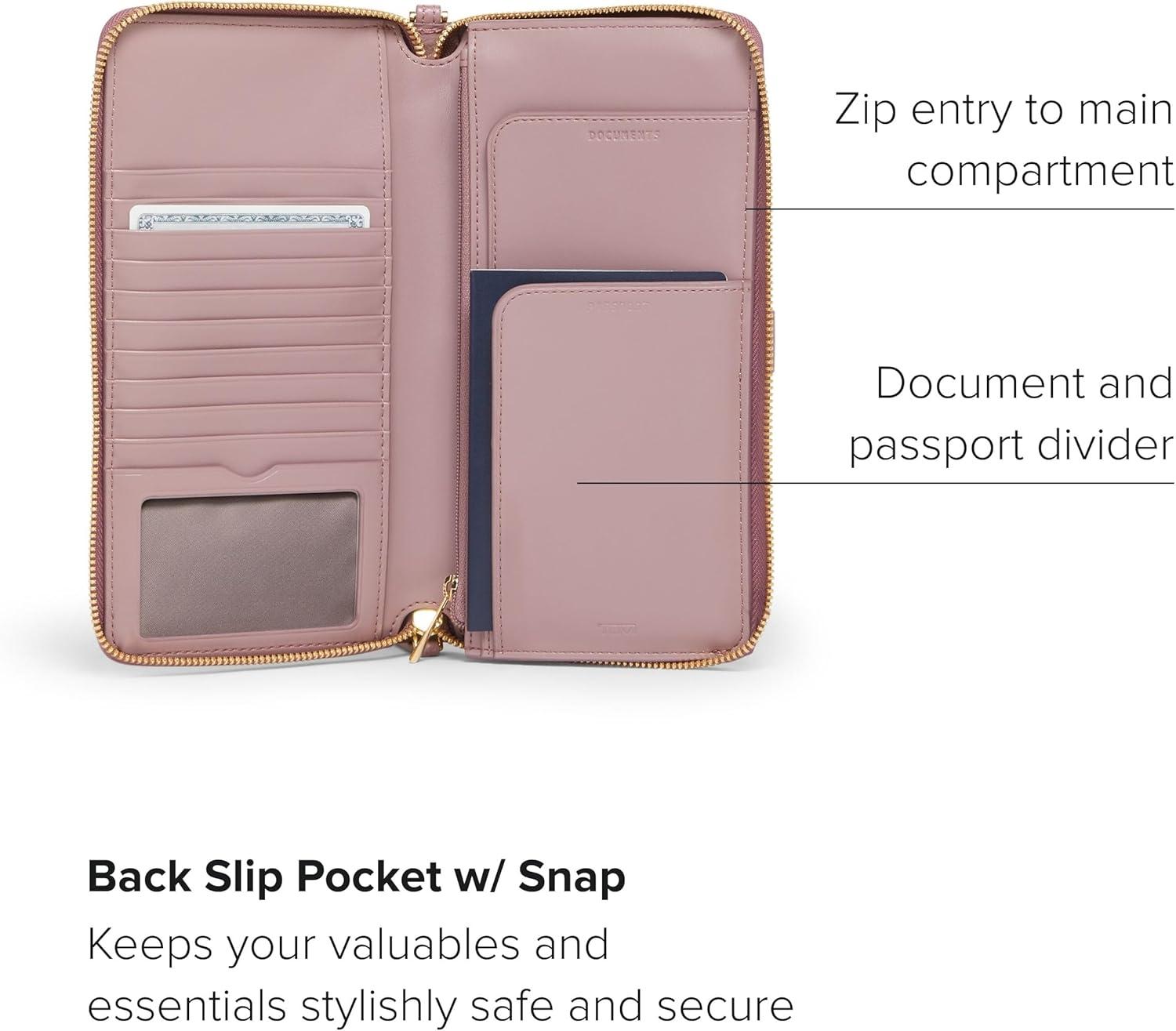imageTUMI Belden Travel Wallet Premium Leather Passport Holder with Wristlet Compact Travel Bag LavenderPearl Pink