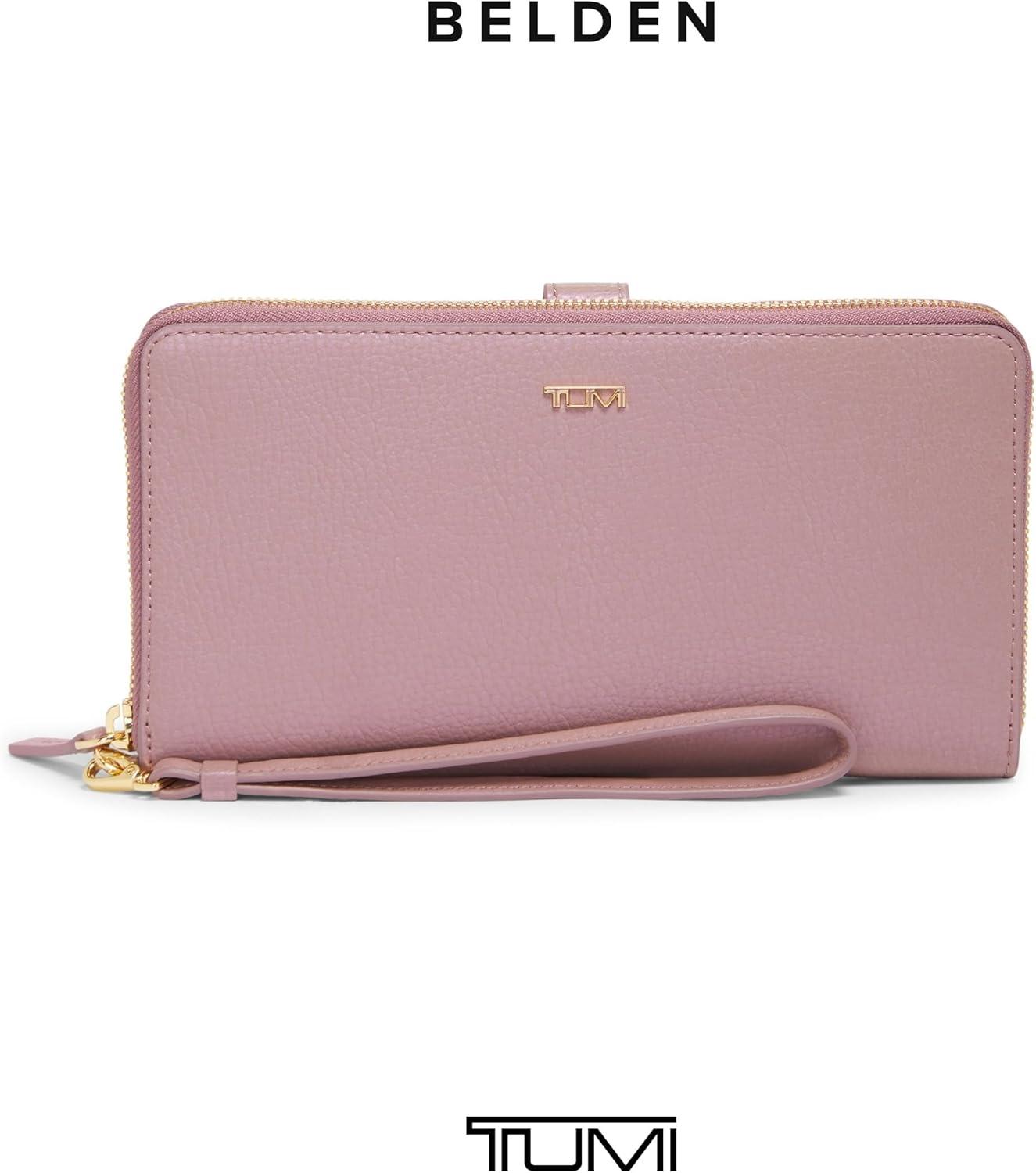 imageTUMI Belden Travel Wallet Premium Leather Passport Holder with Wristlet Compact Travel Bag LavenderPearl Pink