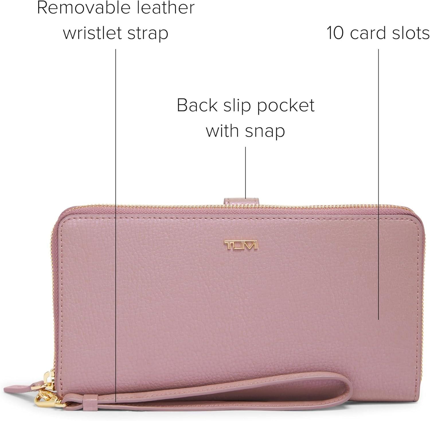 imageTUMI Belden Travel Wallet Premium Leather Passport Holder with Wristlet Compact Travel Bag LavenderPearl Pink