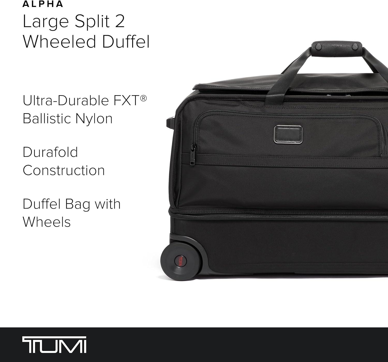 imageTUMI Alpha Large Split 2Wheeled Duffel Mens Rolling Travel Bag with Split Compartments BlackBlack