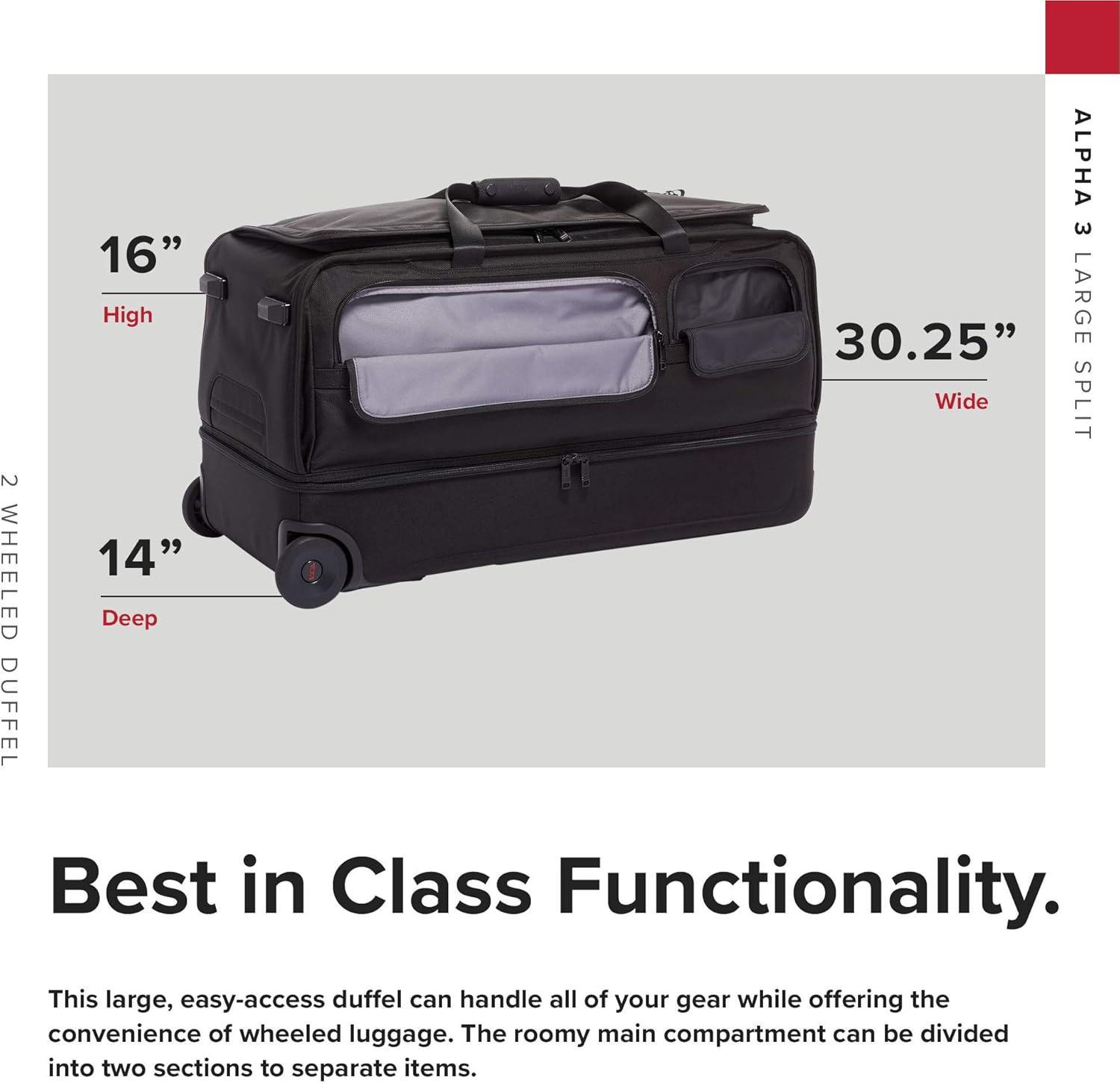 imageTUMI Alpha Large Split 2Wheeled Duffel Mens Rolling Travel Bag with Split Compartments BlackBlack