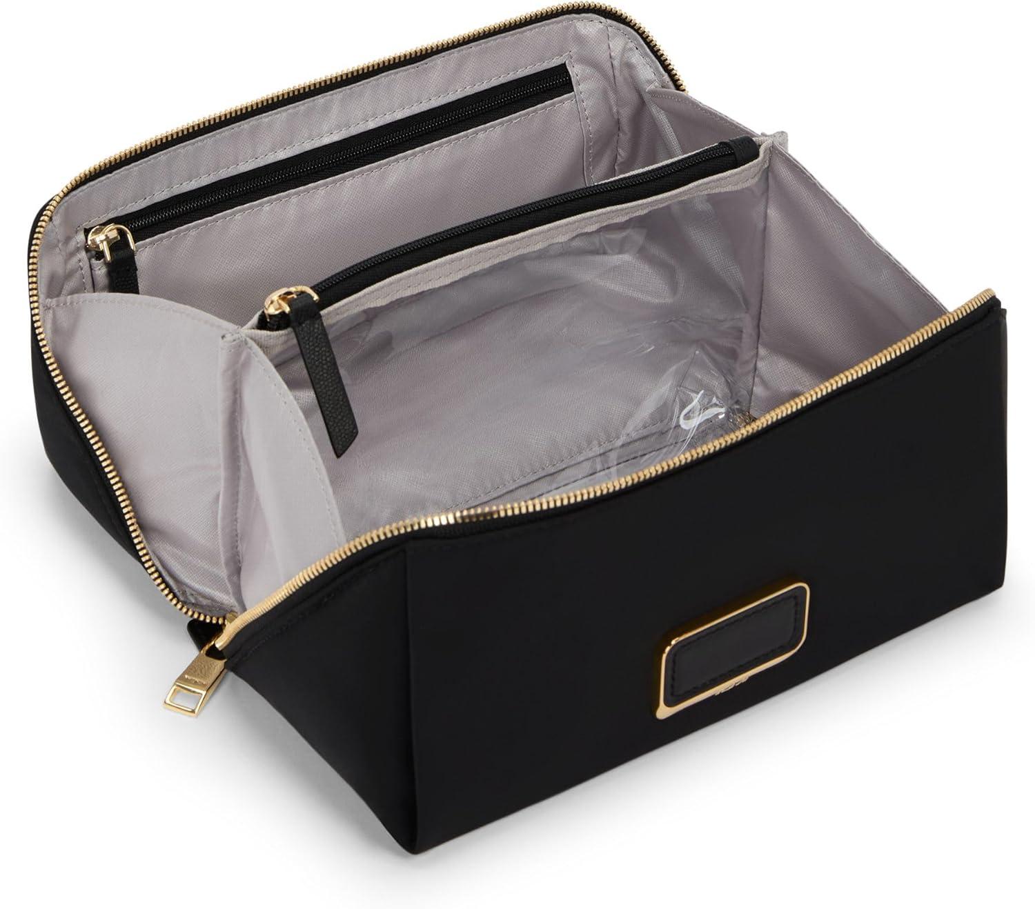 imageTUMI Voyageur Dallas Cosmetic Bag LayFlat Travel Makeup Organizer Packable Travel Kit Pink ClayBlackGold