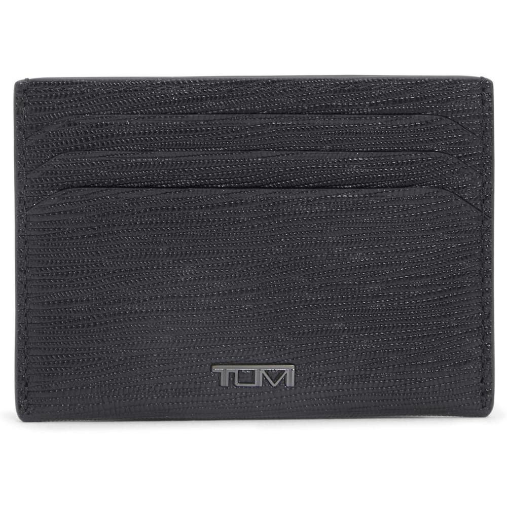 imageTUMI  Nassau Leather Card Case  Mens and Womens Slim Wallet  Mediterranean PrintBLACK EMBOSSED