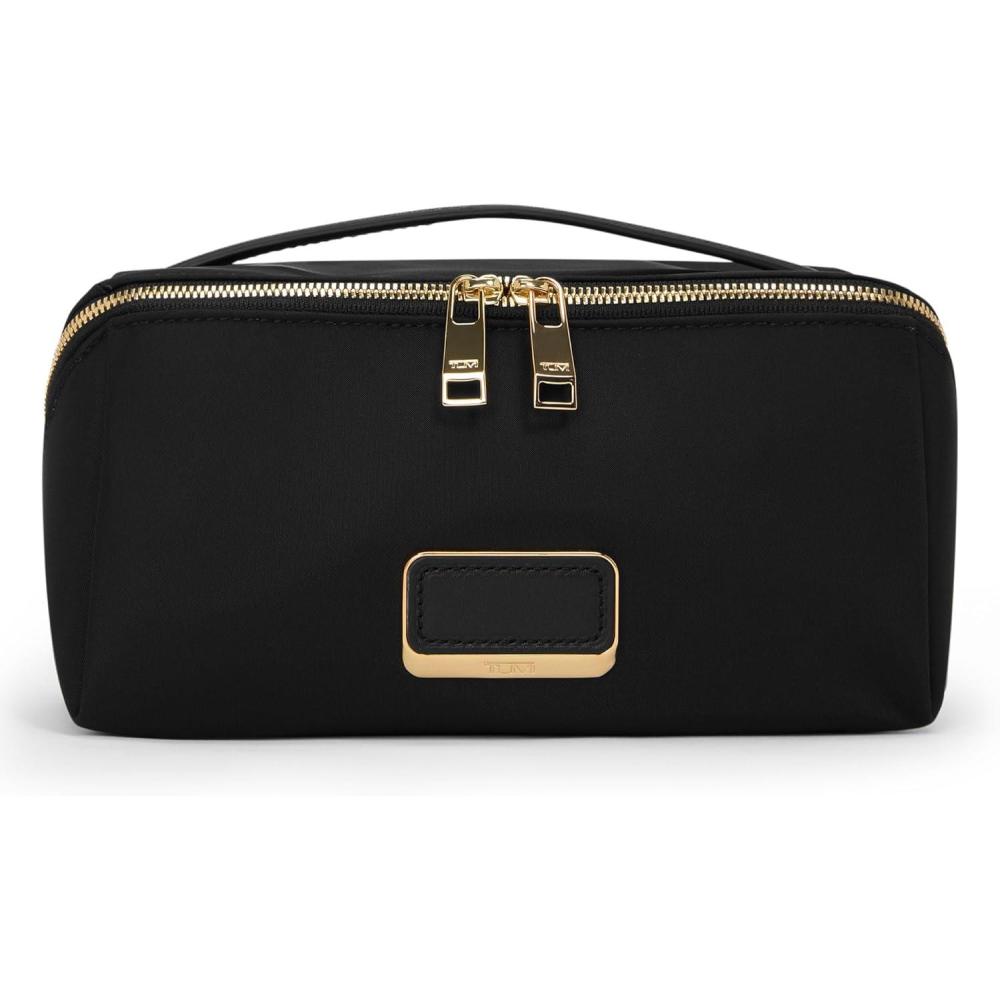 imageTUMI Voyageur Dallas Cosmetic Bag LayFlat Travel Makeup Organizer Packable Travel Kit Pink ClayBlackGold