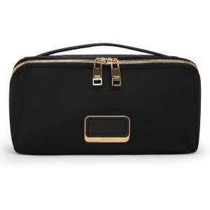 TUMI – Voyageur Dallas Cosmetic Bag – Lay-Flat Travel Makeup Organizer – Packable Travel Kit – Pink Clay(Black/Gold)