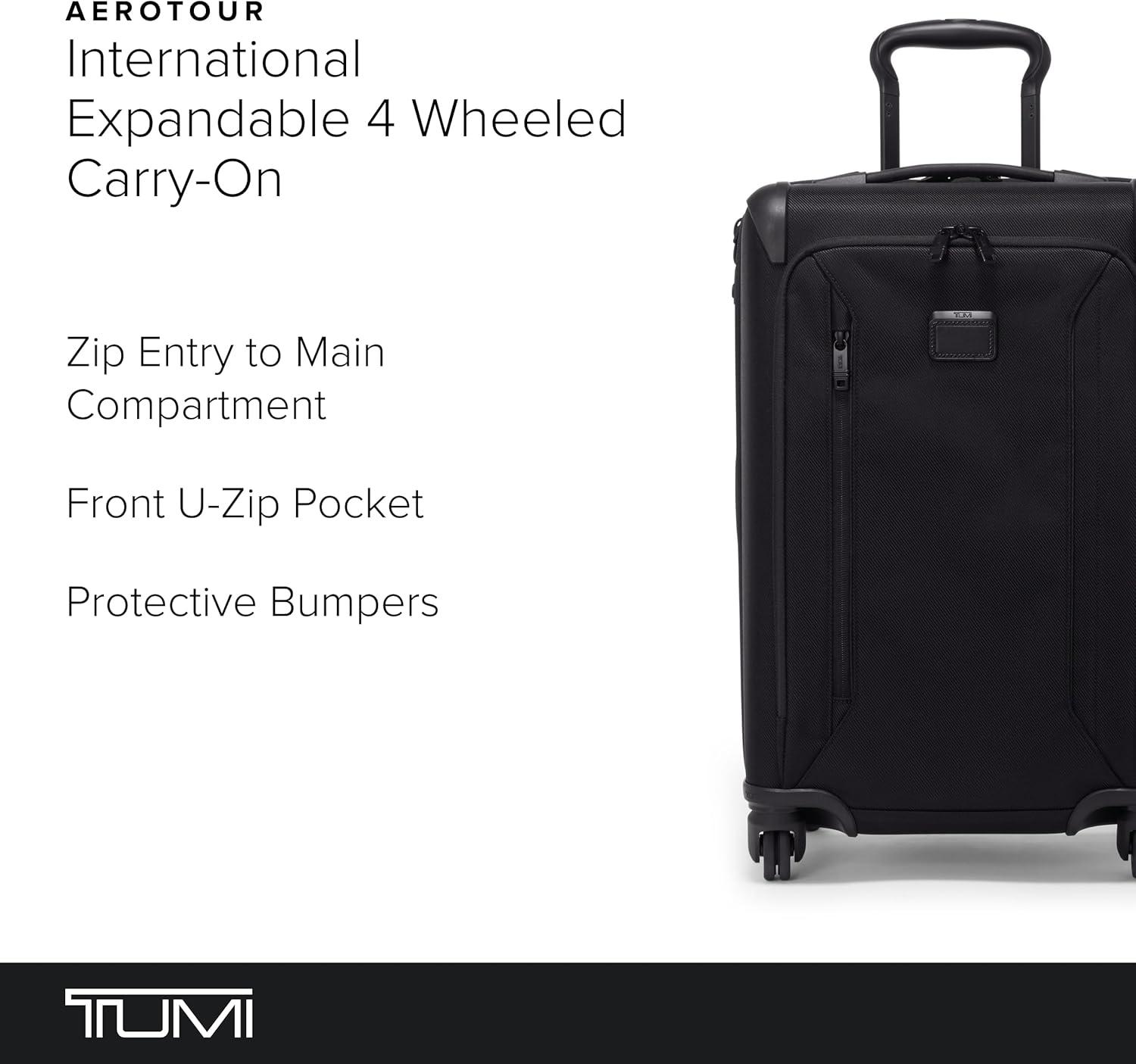 imageTUMI Aerotour 4 Wheel Expandable Luggage Mens and Womens Lightweight Business and Leisure Travel Suitcase 2175 Continental Expandable CarryOn BlackBlack