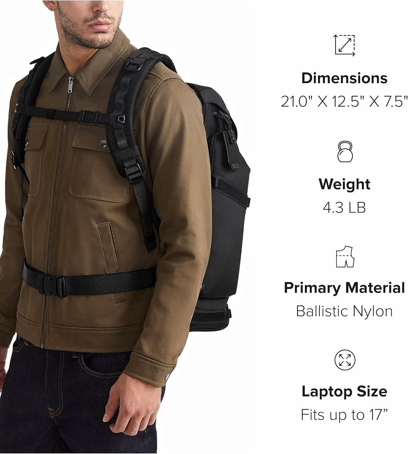 imageTUMI Alpha Bravo Expedition Flap Backpack Large Carry On Backpack 210 X 125 X 75 Fits up to 17 Laptop BlackChalk Glow in the Dark