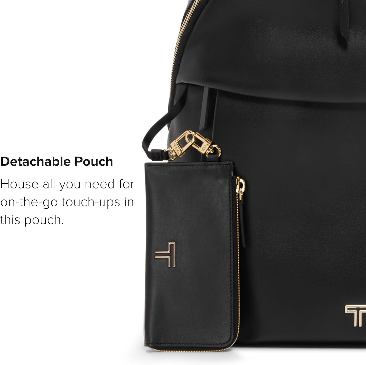 imageTUMI Voyageur Holland Backpack Womens Leather Everyday amp Travel Bag Fits up to a 14 Laptop 148 X 113 X 56 Black Gold Hardware