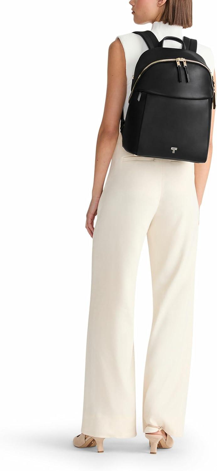 imageTUMI Voyageur Holland Backpack Womens Leather Everyday amp Travel Bag Fits up to a 14 Laptop 148 X 113 X 56 Black Gold Hardware