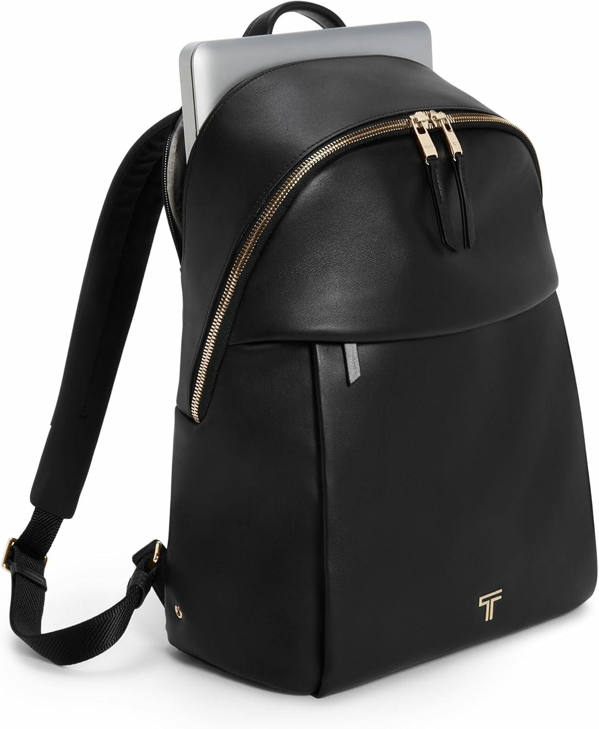 imageTUMI Voyageur Holland Backpack Womens Leather Everyday amp Travel Bag Fits up to a 14 Laptop 148 X 113 X 56 Black Gold Hardware