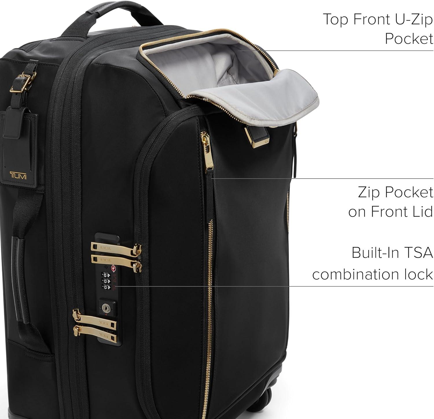 imageTUMI Voyageur Leger 4 Wheeled Luggage Womens Lightweight and Spacious Sleek Silhouette Durable Premium Suitcase 29 Extended Trip Expandable Packing Case Black with Gold HardwareBLACKGOLD