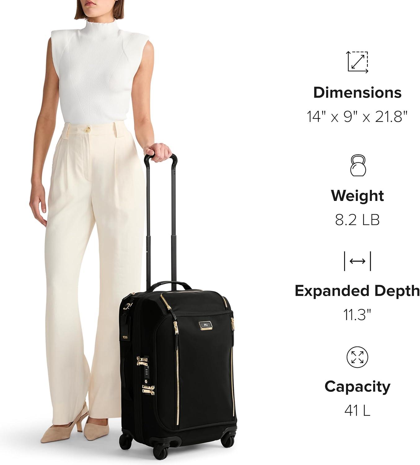 imageTUMI Voyageur Leger 4 Wheeled Luggage Womens Lightweight and Spacious Sleek Silhouette Durable Premium Suitcase 29 Extended Trip Expandable Packing Case Black with Gold HardwareBLACKGOLD