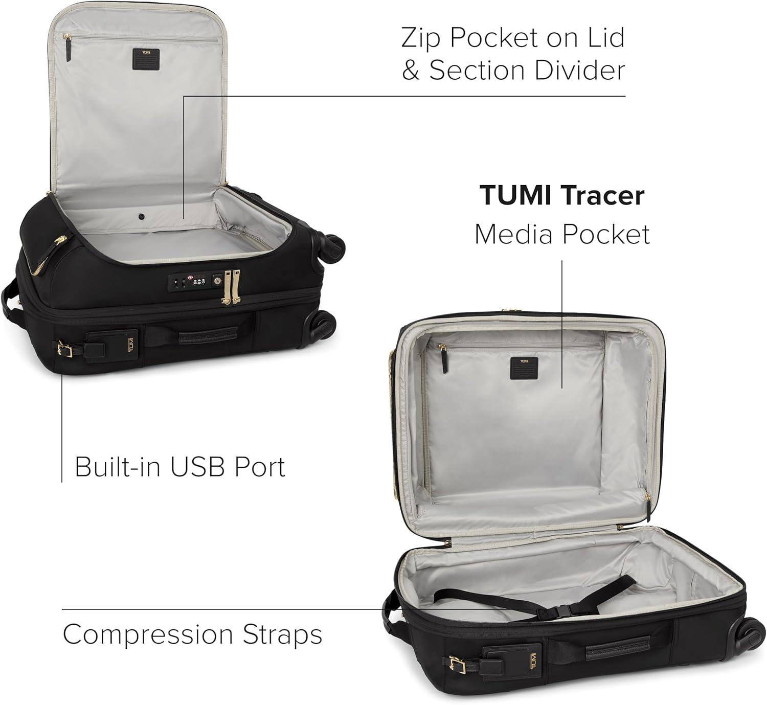 imageTUMI Voyageur Leger 4 Wheeled Luggage Womens Lightweight and Spacious Sleek Silhouette Durable Premium Suitcase 29 Extended Trip Expandable Packing Case Black with Gold HardwareBLACKGOLD